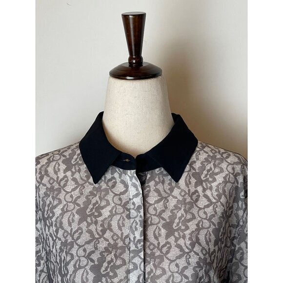 Sanctuary Black And White Lace Print Sheer Back Button Up Chiffon Blouse XS - Picture 4 of 7